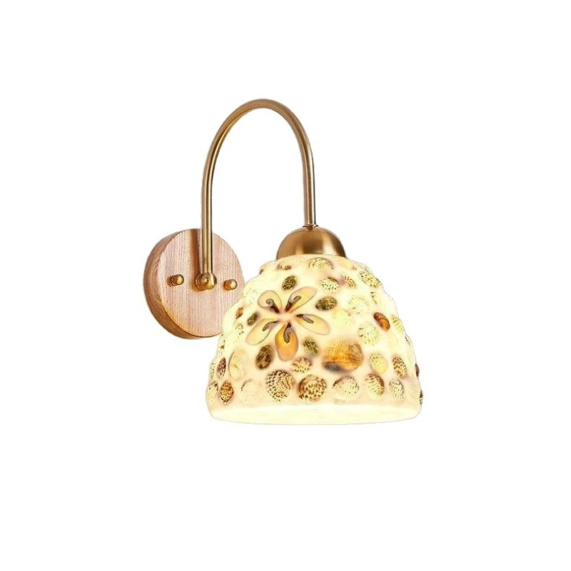 

wall lamp French retro bedroom wall lamp Chinese antique style living room background wall Japanese wabi-sabi shell aisle lamp