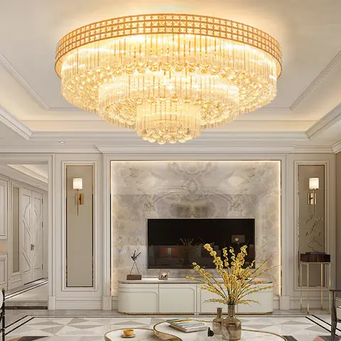 Modern Large Crystal Ceiling Led Lights for Living Room Lustres Gold Silver Ceiling Lamps Luxury Home Decor Lighting Luminaires