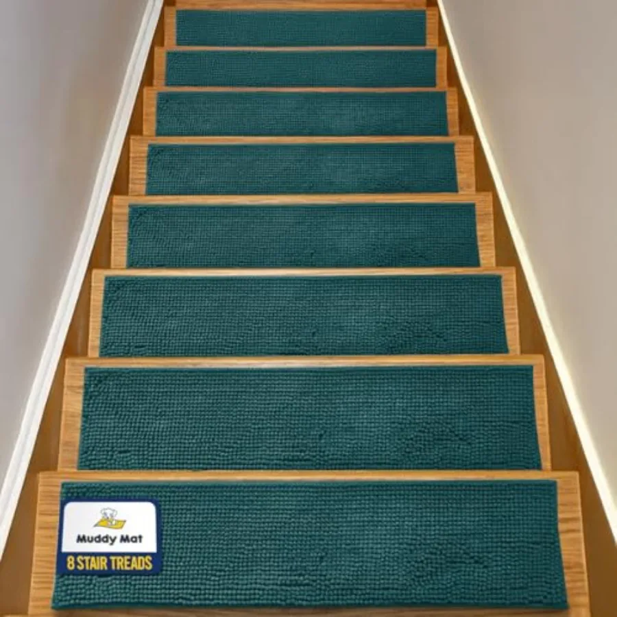 

® Pack of - Soft Chenille Stair Treads Non-Slip Reusable, Super Absorbent Stair Treads for Wooden Steps, Tile and Marble Floor,