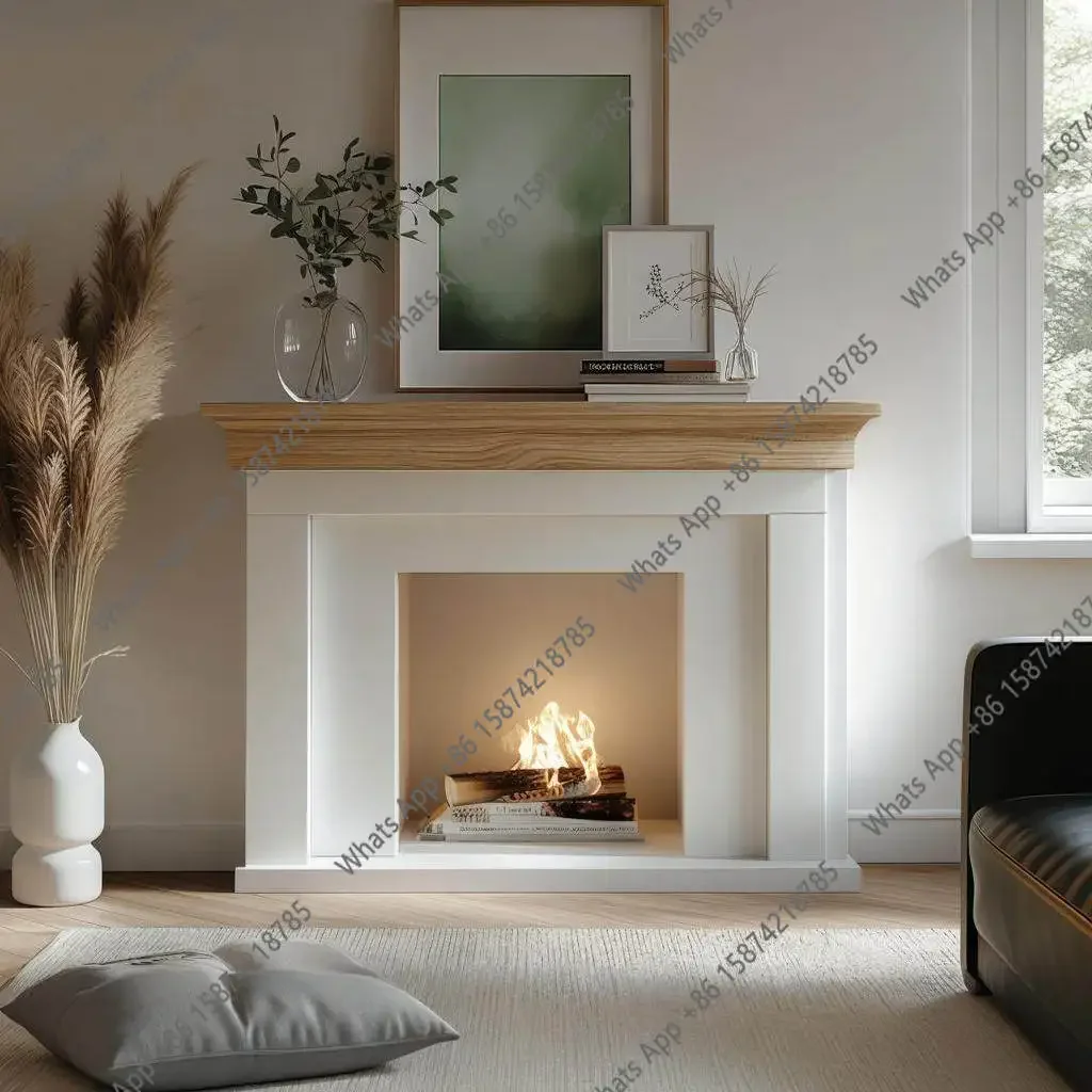 

U65 Fireplace Cabinet French Retro Fireplace Art Background Wall Cabinet Living Room Ambient Light Shelf Decorative Cabinet