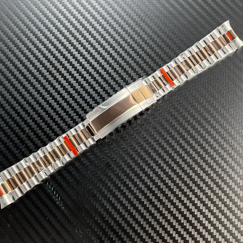 حزام ساعة بريزيدنت ذو نهاية منحنية 20 ملم من الفولاذ المقاوم للصدأ لساعة Seiko NH35 Datejust سوار الرئيس باللون الفضي والذهبي