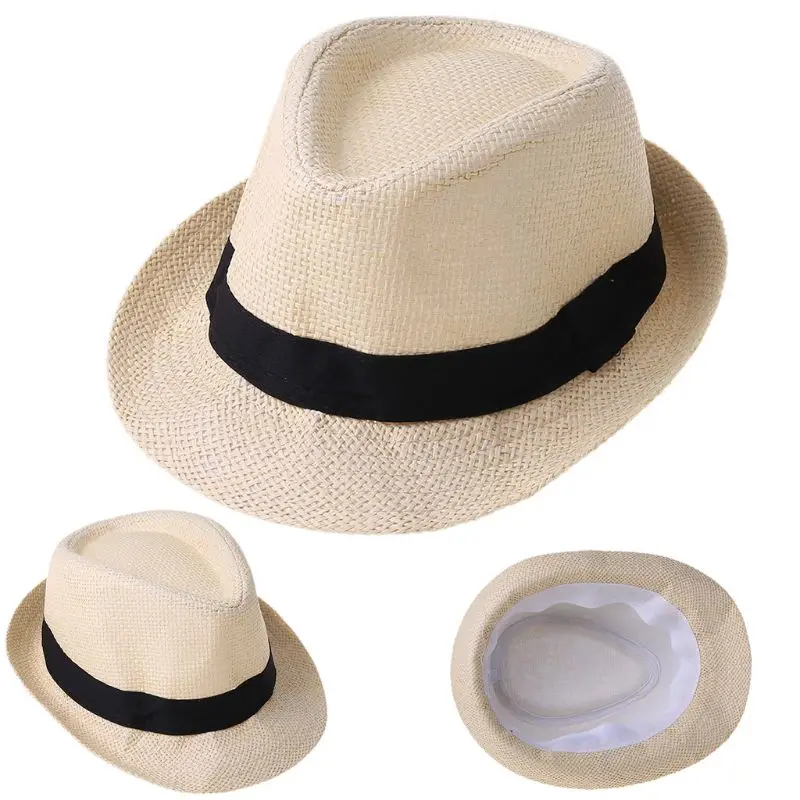 Children Kids Summer Beach Straw Hat Jazz Panama Breathable Hat Large Brim  Outdoor Breathable Hats Girls Boy Sunhat