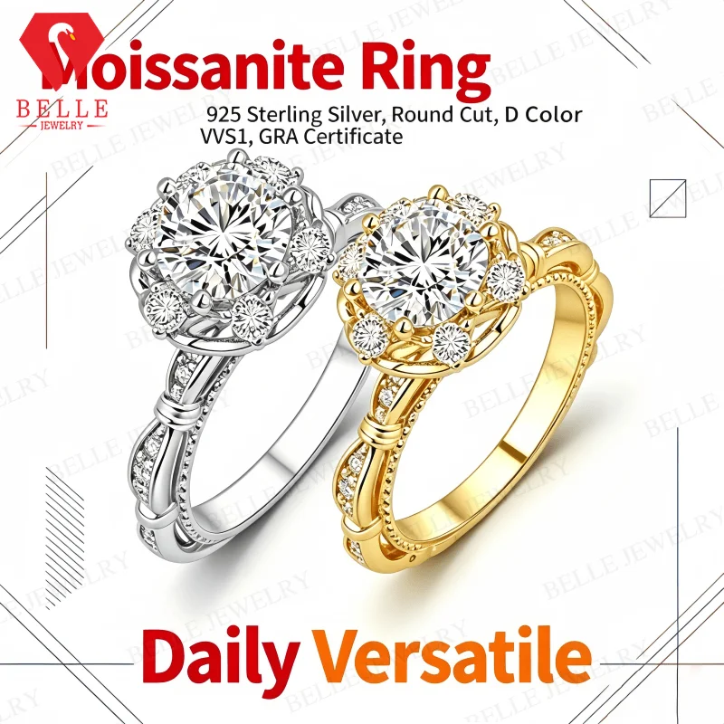 

Moissanite Ring Round Cut 1.5CT D VVS1 925 Sterling Silver GRA Certified Factory Direct Gift Perfect for Daily Wear
