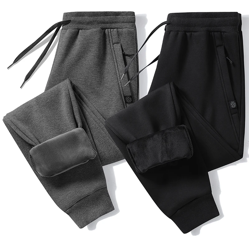 

Winter Pants Men Fur Lined Joggers Thick Sweatpants Drawstring Trousers Men Fleece Running Pants Warm Velvet Ankle-Tied Pants