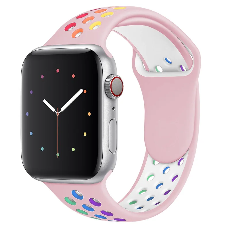 Rainbow Watch Band for iwatch 9 8 7 Rainbow Hole Silicone Strap for Apple Watch 49mm 45mm 44mm 38mm 40mm Watch Band Accessories