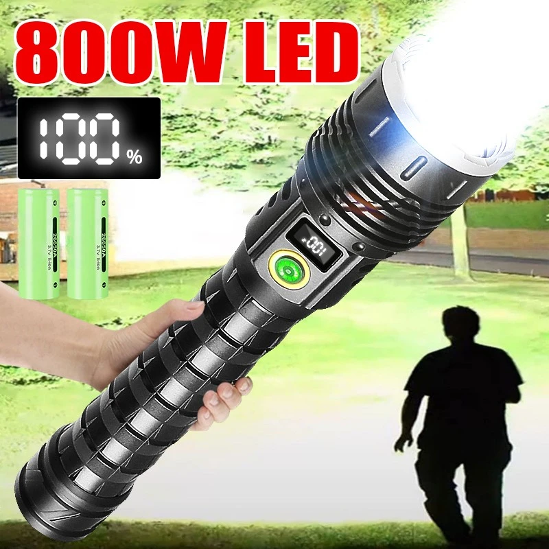 800W High Power Rechargeable Led Flashlight Waterproof Tactical Flashlight Super Bright torch 5 Modes Fishing Outdoor Lantern