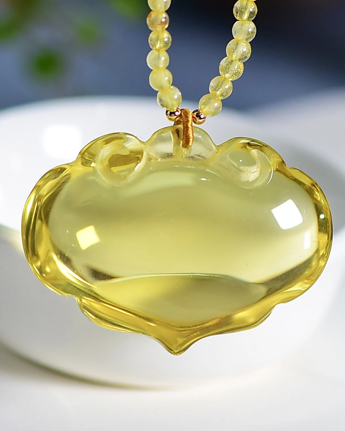 Natural Yellow Citrine Quartz Crystal Women Men Pendant 41.7*30.7*16mm Safe Lock Wealthy Rare Bead Necklace Jewelry AAAAA