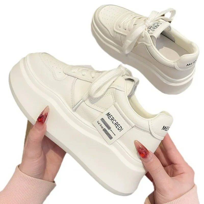 New Chunky Women's Sneakers Internal Increase Leather Casual White Ladies Shoes Trainer Platform Sneaker Woman jogging shoes