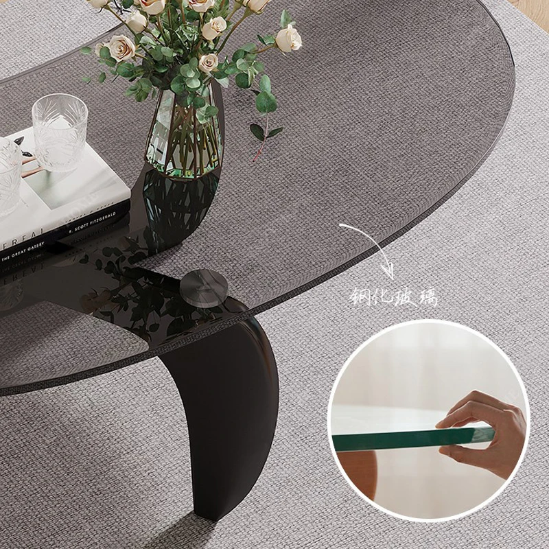 Nordic Tea Table Tempered Glass Oval Minimalist Fashion Living Room Design Creative Small Apartment Coffee Tables Desk Furniture