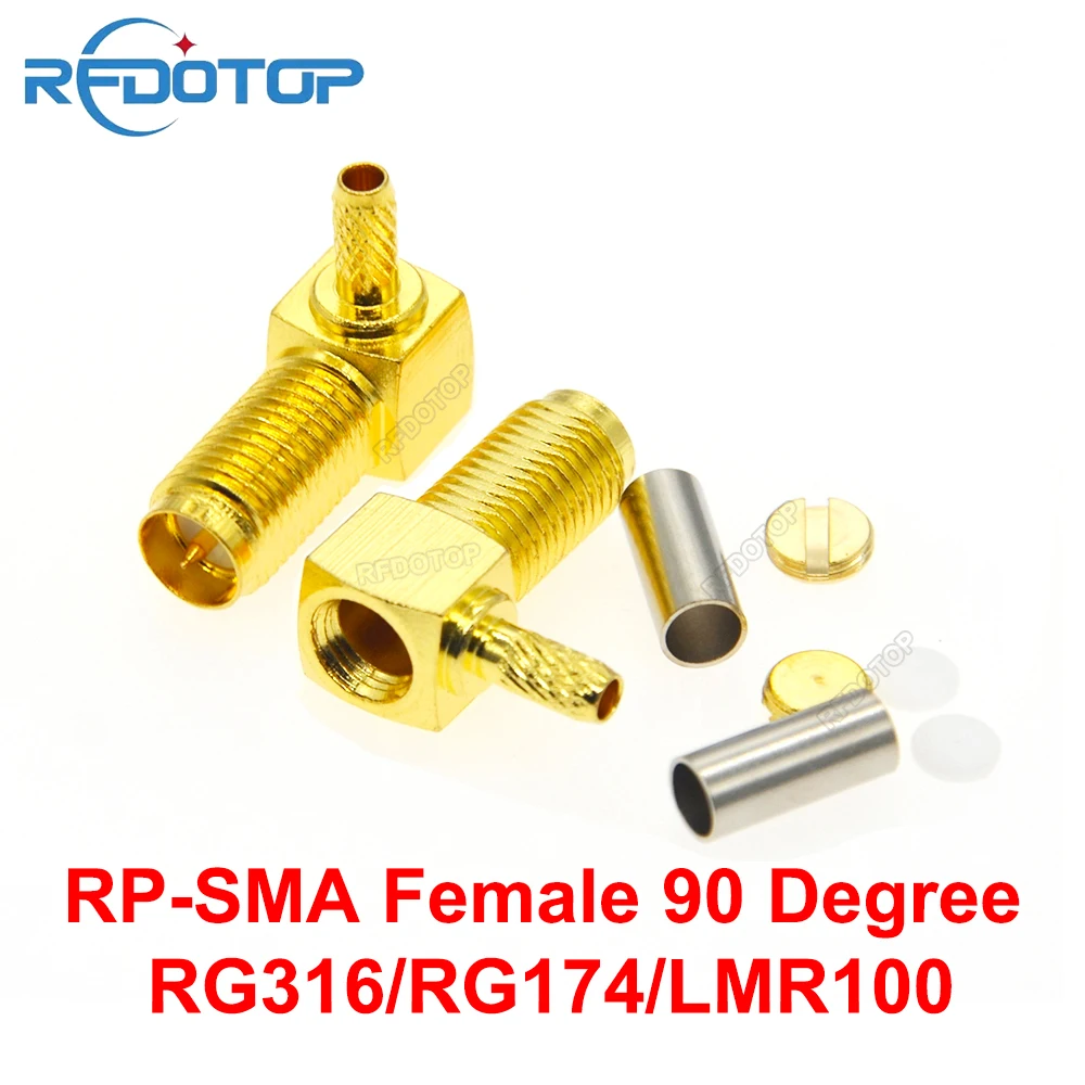 

100PCS Right Angle RP-SMA Female Jack Connector Crimp RG174/RG316/LMR100 Cable Gold Plated RPSMA-J 90° RF Connector High Quality