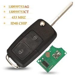 jingyuqin Remote Car Key Fob 433Mhz ID48 Chip Fccid:1J0959753CT / AG 1J0959753DJ For VW Bora Golf Polo Passat Touran Seat Skoda