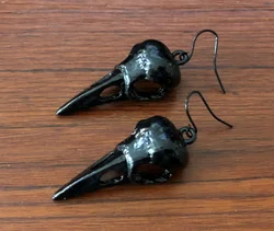 Gothic Black Raven Bird Skull Earring Punk Occult Crow Oddities Goth Jewelry