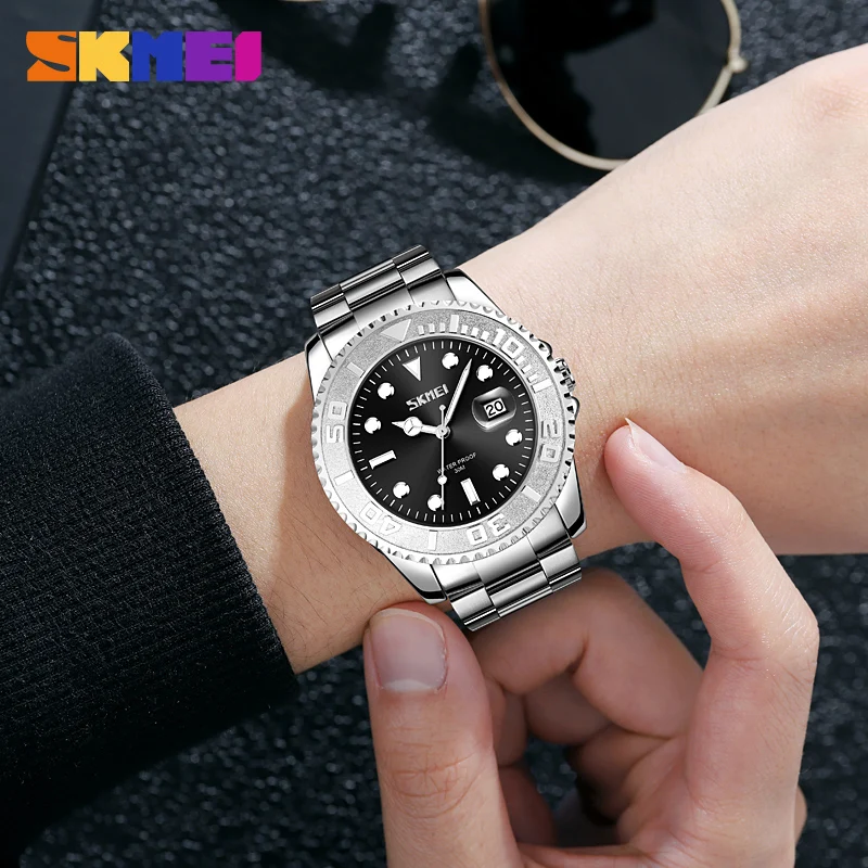 Luxury Stainless Steel Quartz Watch Top Brand SKMEI Men\'s Watches Calendar Simple Wristwatch Business Dress Clock Original Hour