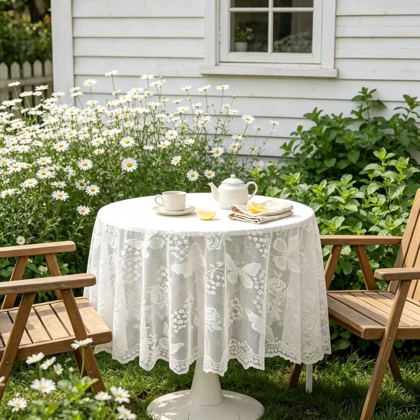 French Vintage Round Tablecloth Rustic Style Hollowed-Out Lace White Atmospheric Decoration Table Cover Decor Home Diameter180cm