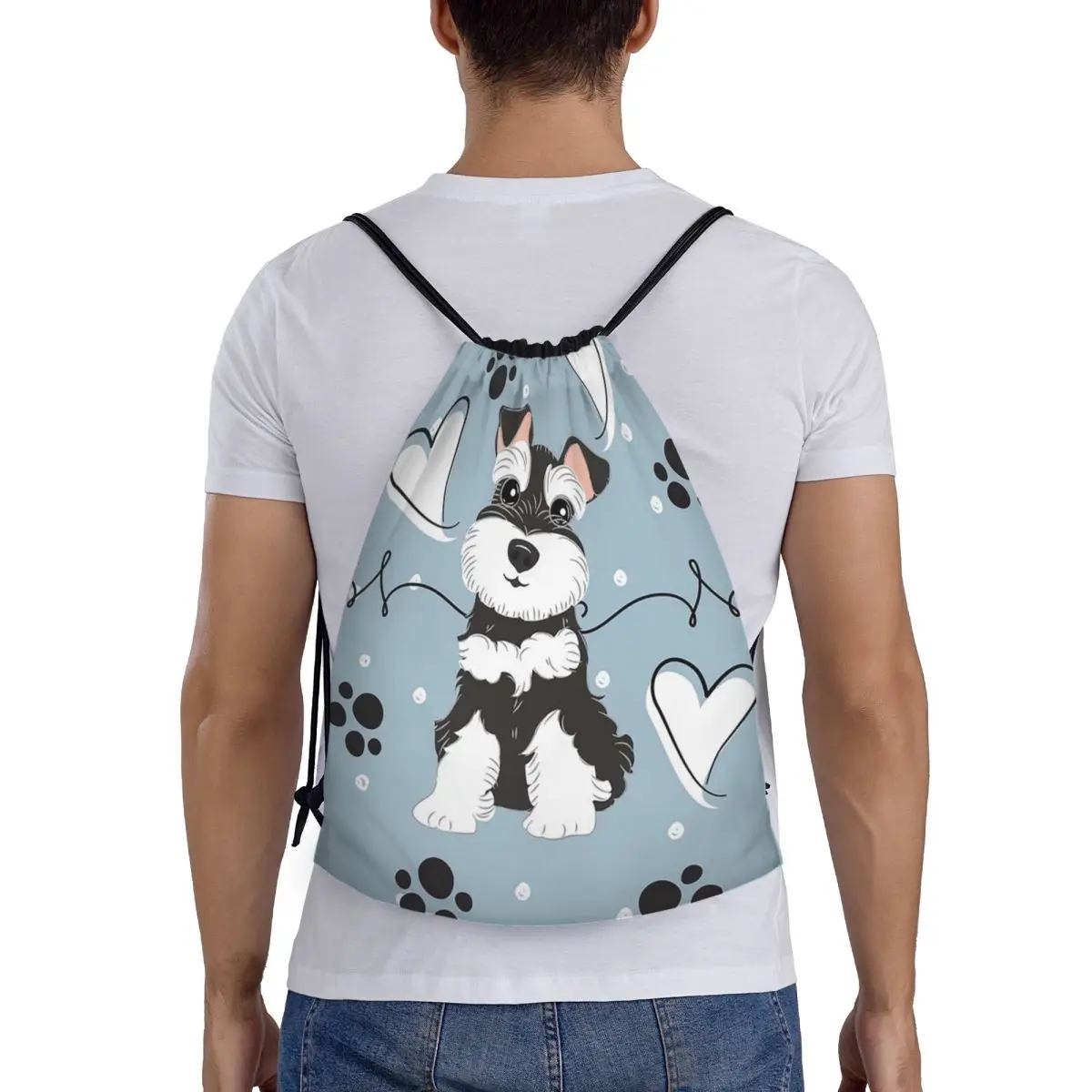 

Love Black And White Miniature Schnauzer Backpacks Portable Drawstring Bags Sports Bag Book Bags for Man Woman School
