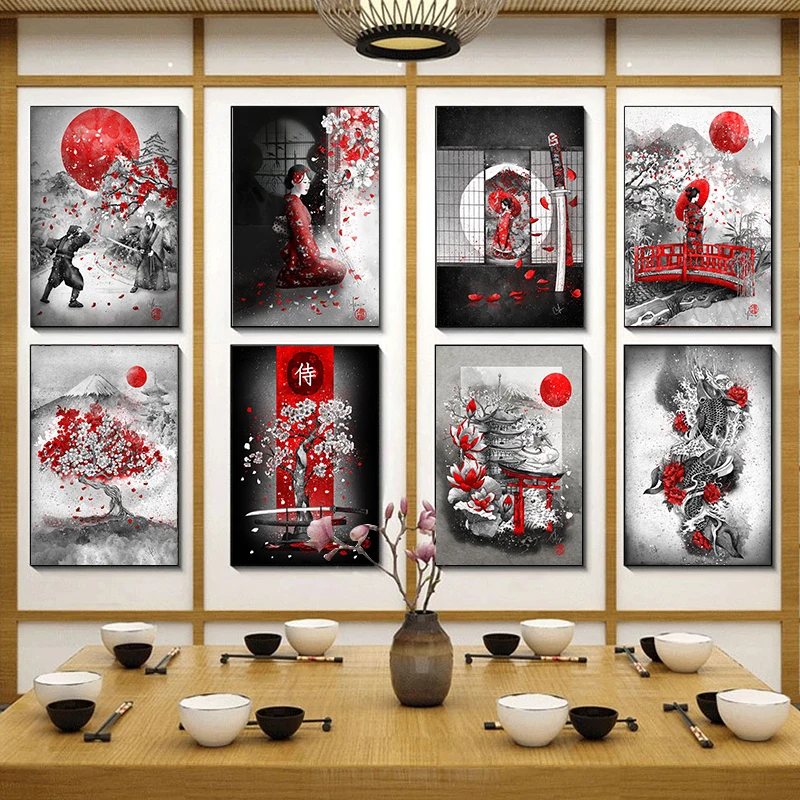 النمط الياباني المشهد قماش اللوحة المائية الحبر الجدار ملصق فني يطبع غرفة المعيشة الممر غرفة المنزل الديكور جدارية #1