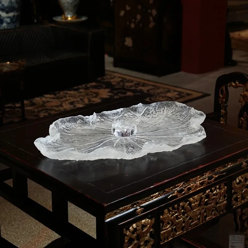 51 light luxury high sense, platinum crystal lotus leaf, tray table top, decorative ornament