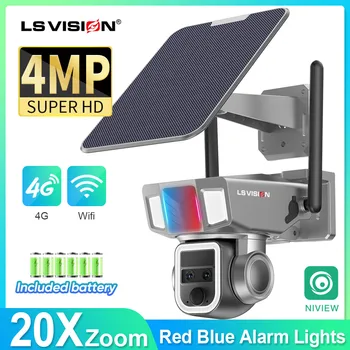 LS VISION 듀얼 렌즈 4G 태양광 카메라, 야외 와이파이 무선 보안 CCTV, 20X 광학 줌, 2K 컬러 나이트 비전, 양방향 오디오, 8MP  Best5