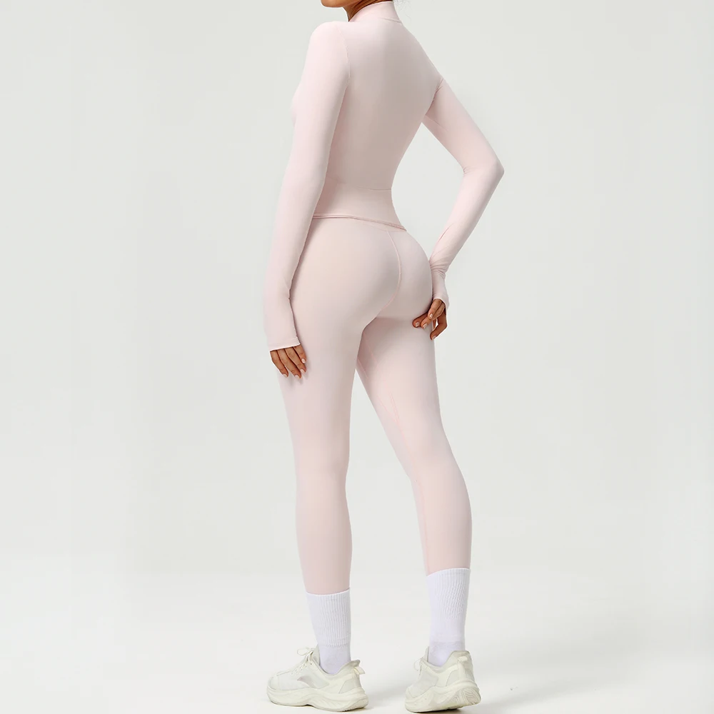 Women 2PCS Yoga Set Workout Sets Sportswear Gym Clothing Fitness Zipper Long Sleeve High Waist Leggings Sports Suits Yoga Suit