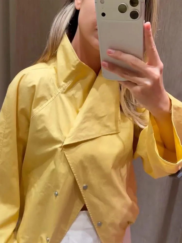 Stehkragen-Jacke mit Seitenverschluss und Kordelzug am Saum, Oversize-Jacke für Damen, Streetwear, Langarm, Einreihig, Lockerer Mantel, Neue Damen-Oberbekleidung – Detail 7