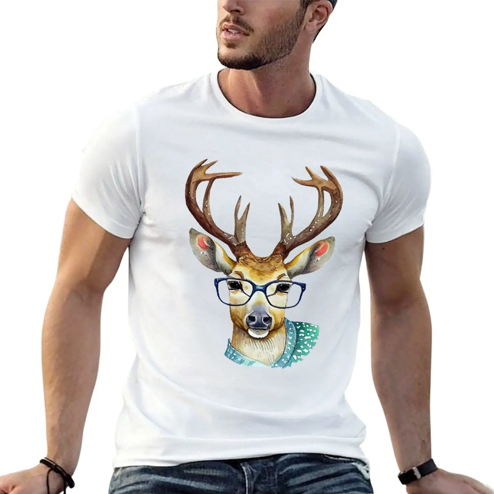

Funny Deer with Glasses T-Shirt t shirts for man graphic tees men t shirt cotton 100% T-Shirt