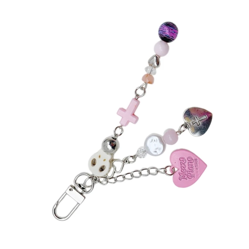 Skeleton Heart Pendant Keychain Mysterious Gothic Beaded Keyring Ornament Stylish Key Chain Bag Charm Ornament image 2