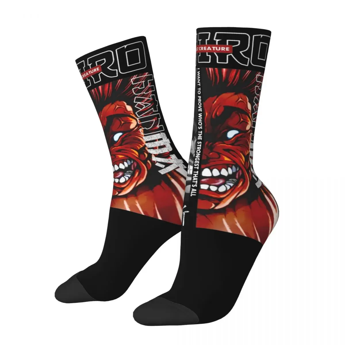 Casual Yujiro Hanma The Strongest Creature Baki Soccer Socks Anime Polyester Long Socks for Women Men Non-slip