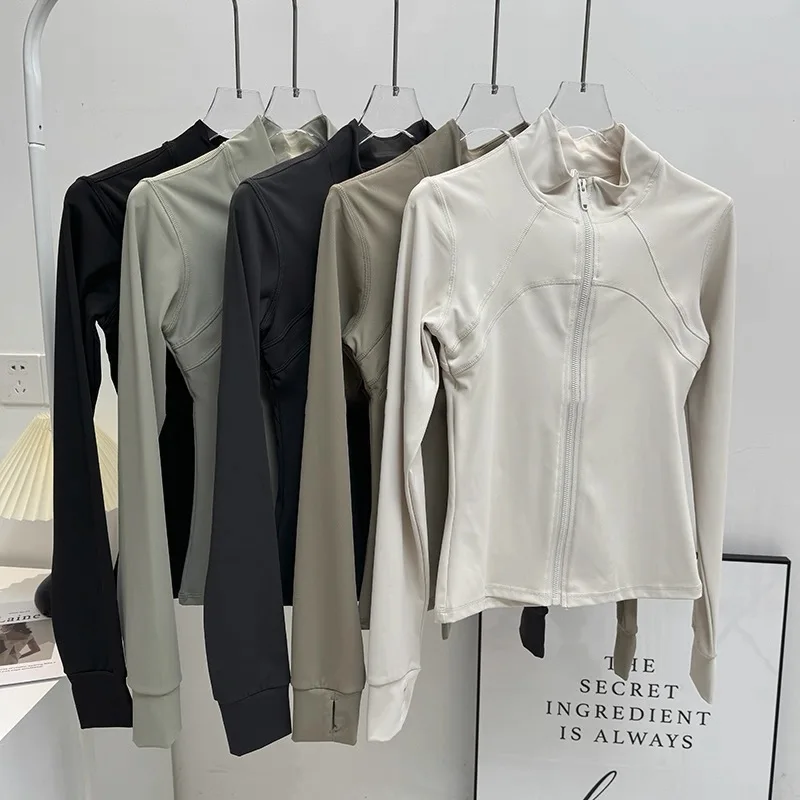 Outdoor Sports Long Sleeved Women Slim Yoga Clothes Quick Dry Zipper Cardigan Stand Up Collar Jacket Running Fitness Jacket Top