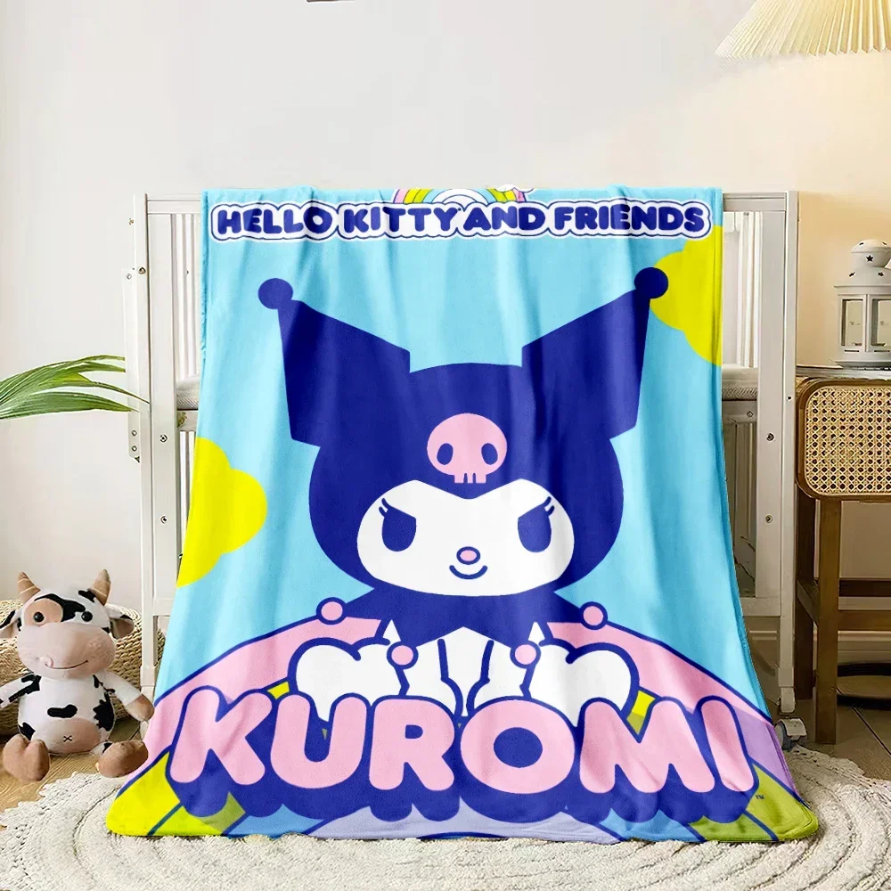 Cobertor com estampa HD Kuromi. fofo, macio e confortável, cochilo, viagens, trabalho, sala de estar, quarto, cadeira, sofá, piqueniques, cobertores, presente.