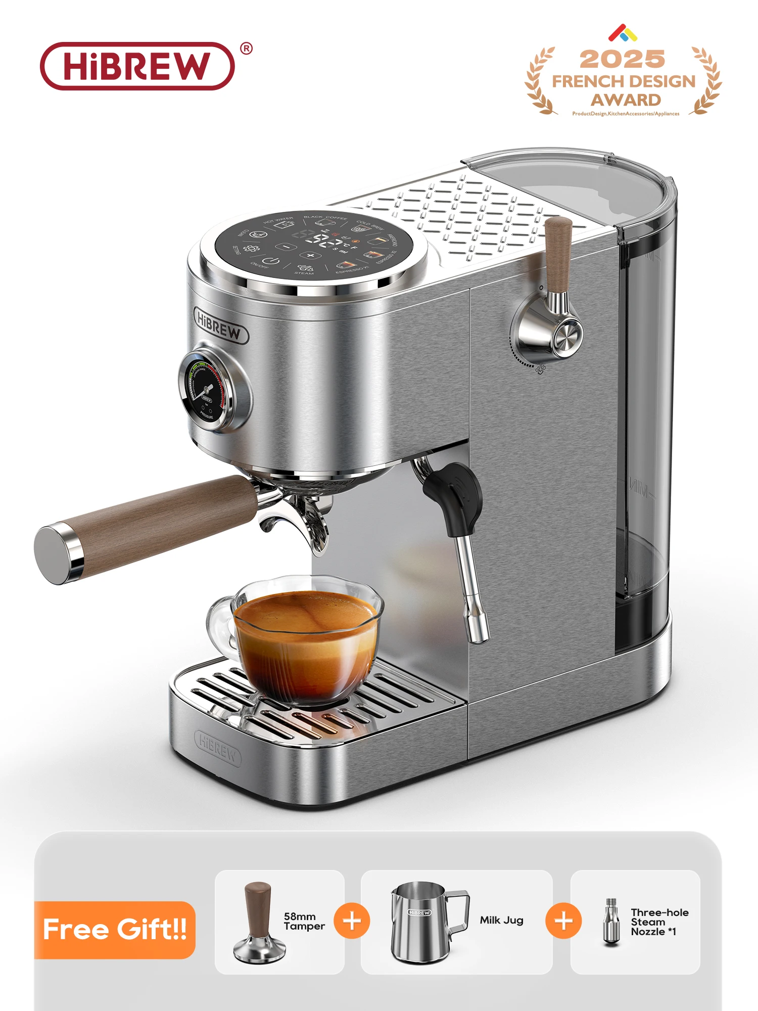HiBREW Semi-automatic Espresso Coffee Machine 3 Level Temperature Adjustable Cold/Hot 20Bar Coffee Maker Cappuccino H13