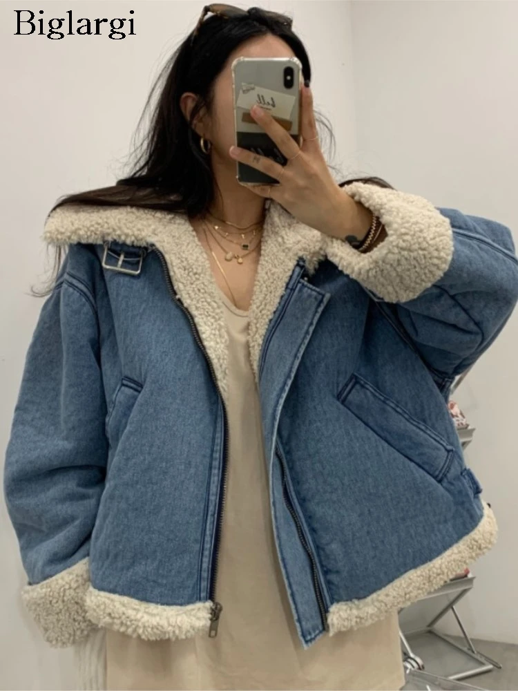 

Осень-зима джинсовое пальто из овечьей шерсти в стиле пэчворк женское пальто в корейском стиле свободные модные женские укороченные куртки ретро женские пальто