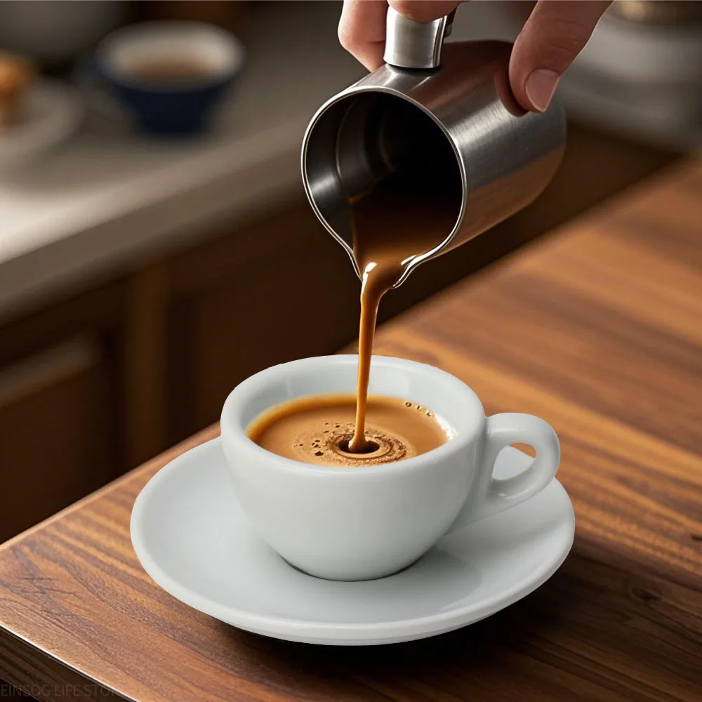 50ml Italiaanse Espressokop en Schotel Herbruikbare Zuiver Witte Keramische Koffiekopjes voor Cafe Zwarte Thee Barista Essentials Drinkware