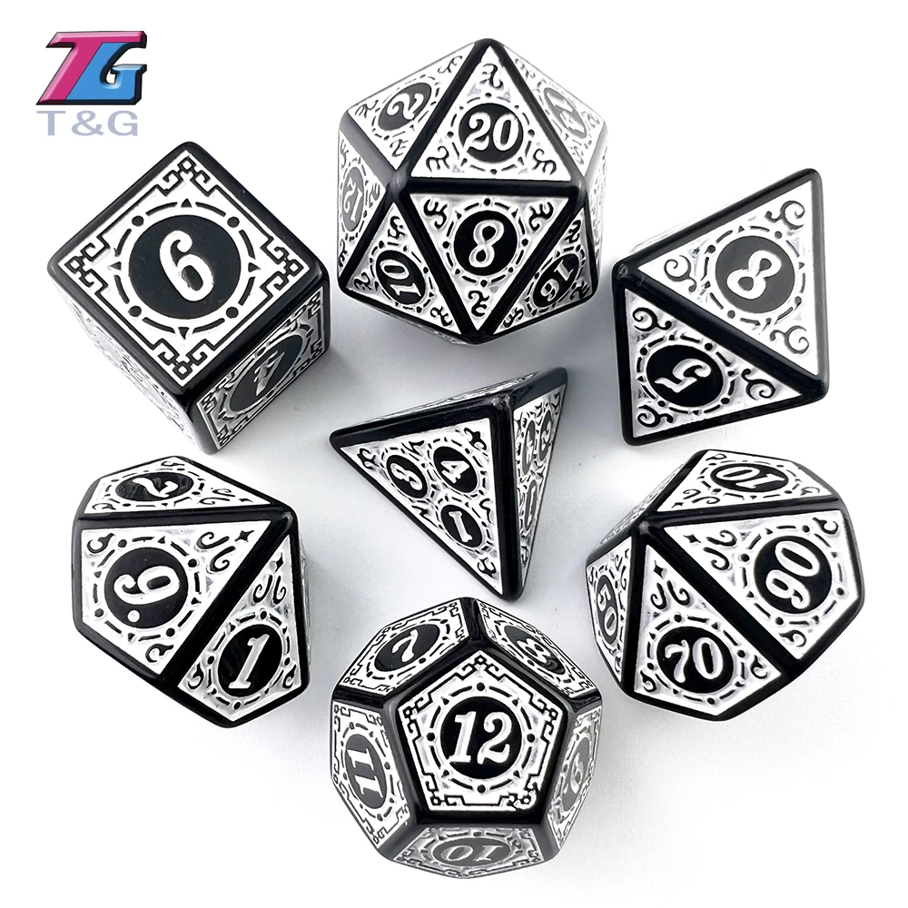 Polyhedral Dice Set with Textures Pattern for DNDGame Table Board Roll Playing Games Accessories