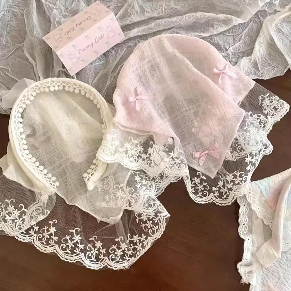 

2025 Lace Bowknot Hair Scarf Wraps Women Retro Triangle Headscarf Summer Sunscreen Headscarf Hat Travel Photo Hair Accessories