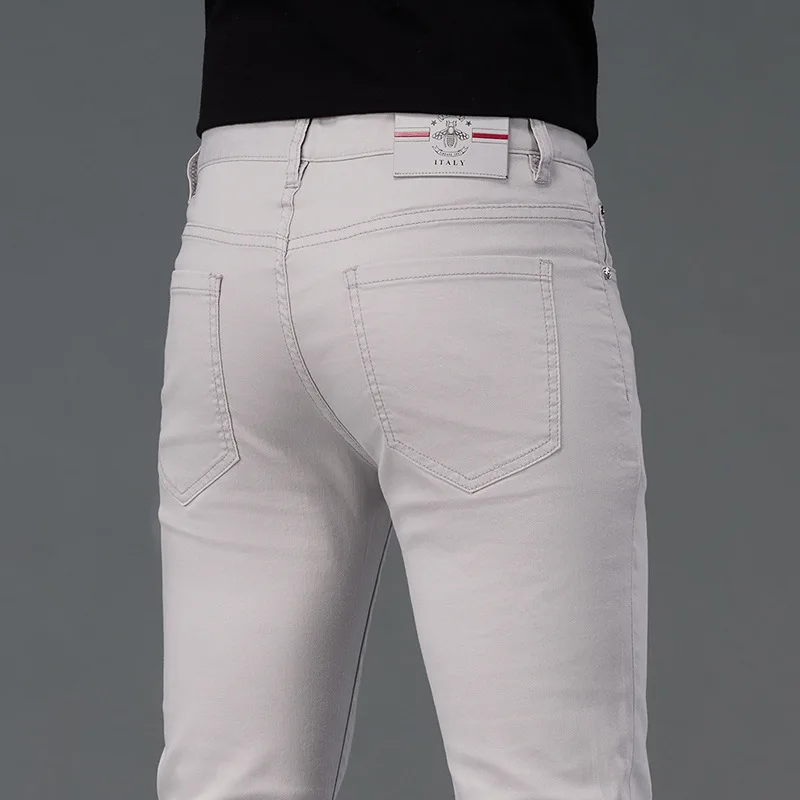 

Джинсы мужские 2023 новые летние тонкие, элитные, легкие, роскошные, эластичные, облегающие, однотонные, универсальные, деловые повседневные брюки