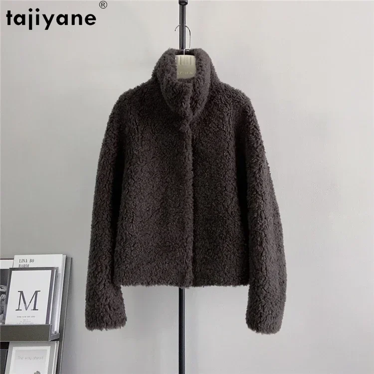 Tajiyane Sheep Shearing Jackets for Women 2023 Autumn Winter 100% Granular Wool Coat Short Fur Coat Stand Collar Abrigos Mujer