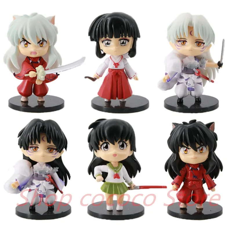 6Pcs New Inuyasha Anime Figure Higurashi Kagome Miroku Sesshoumaru Action Figure Q Version Toys Pvc Model Doll Gifts for Kids