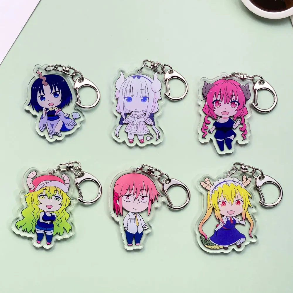 6PCS Anime Miss Kobayashi's Dragon Maid Llavero de acrílico para coche, accesorios de dibujos animados, colgante para bolso, soporte para llaves, colgante para mochila, llavero