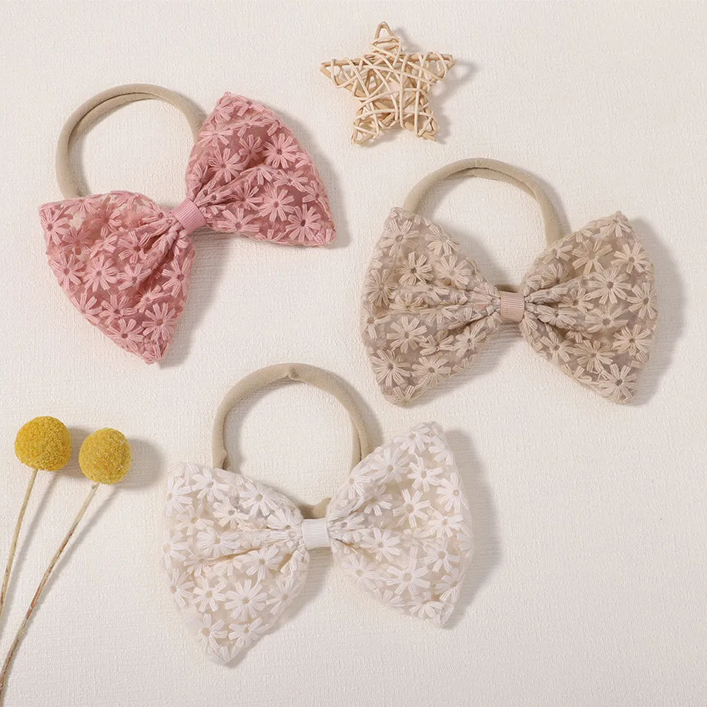 4Pcs Bow Hair Bands for Girls Soft Elastic Hair Ties with Adorable Bow Knot Decor Comfortable Non-Slip Headbands for Baby
