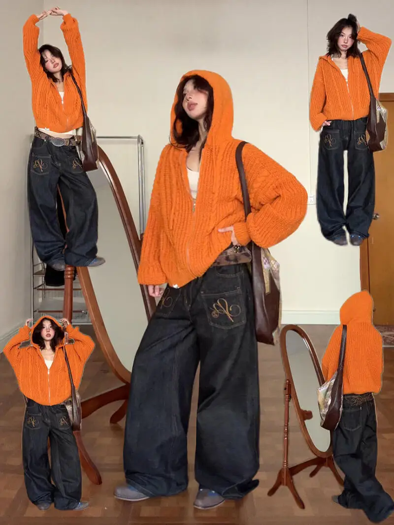 

American Slouchy Fried Dough Twists Knitted Hooded Sweaters Loose Versatile Sweaters for Men and Women Oversized Hoodie Hot