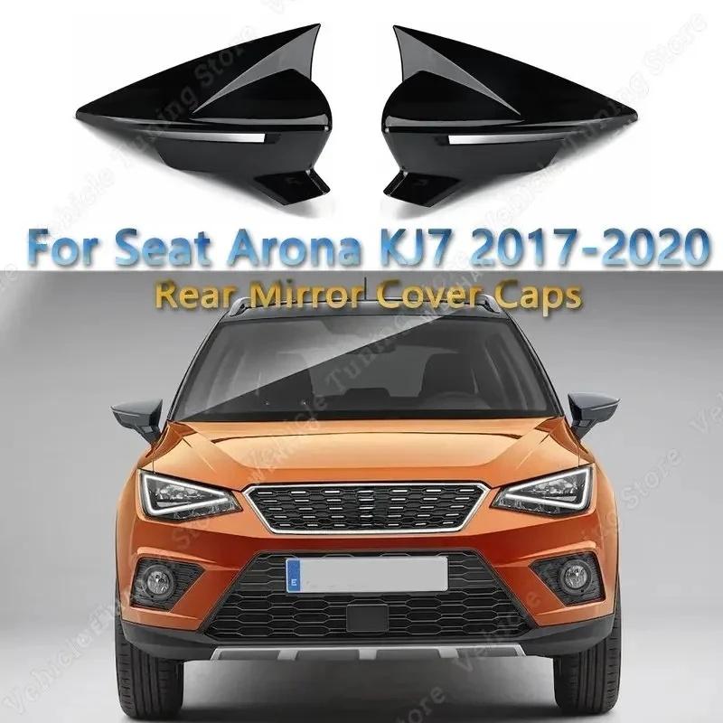 

For Seat ARONA KJ7 2pcs Gloss Rear View Mirror Cover Caps Trim Shell Frame Leon TSI SRE TGI TDI 2017-2020 Bodykits Tuning