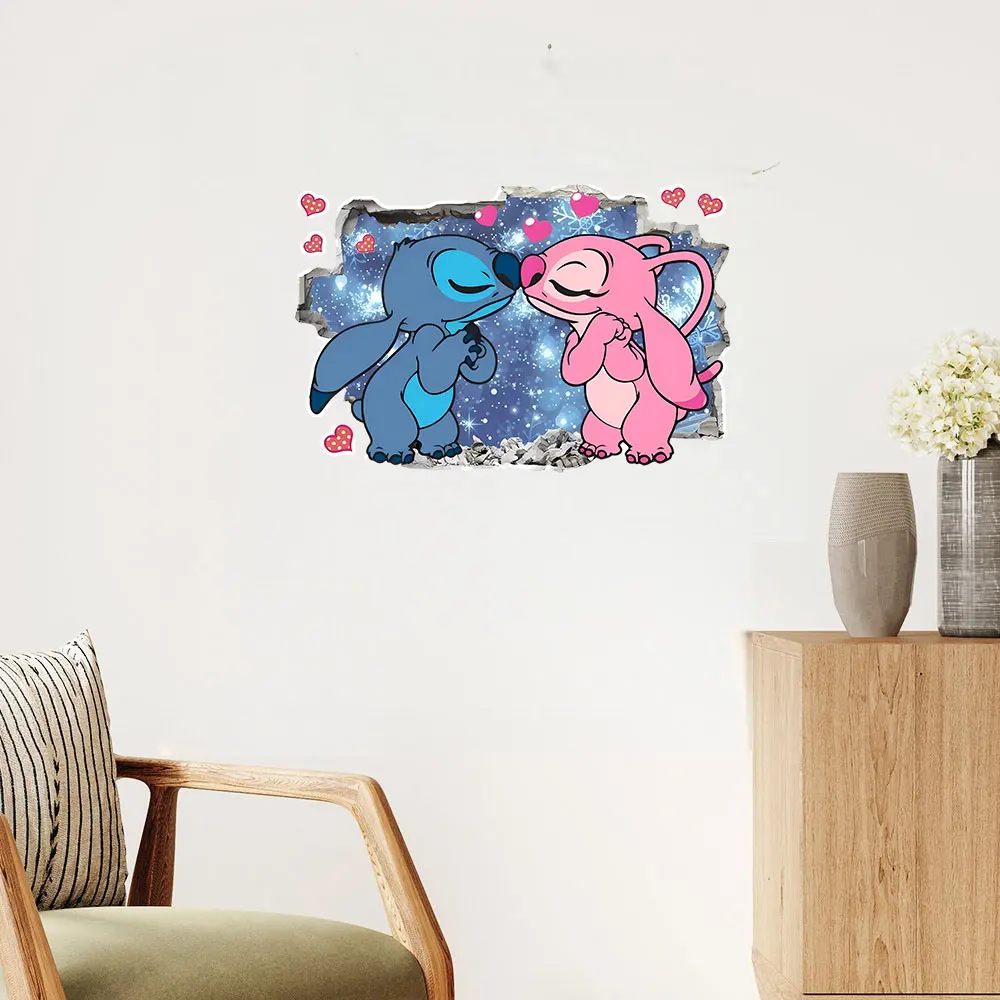 1 ملصق ديزني ليلو وستيتش أنجل ذو طابع مزدوج - تصميم كرتوني، مناسب لتزيين المنزل، يمكن استخدامه على الجدران والنوافذ والممرات والمرايا والجدران المزخرفة