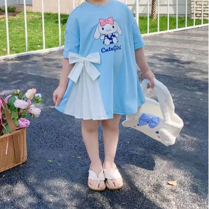 

Sanrios Cartoon Princess Dress Kuromi Girls Cute Fashion Short Sleeve Skirts Hot Sale In Summer Bows Fashionable Skirts