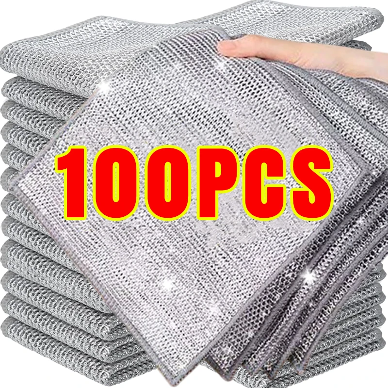 Wholesale Wire Cleaning Cloth Double-sided Thickened Metal Silver Wire Rags Kitchen Dish Pot Washdishing Cloths Towel Clean Tool