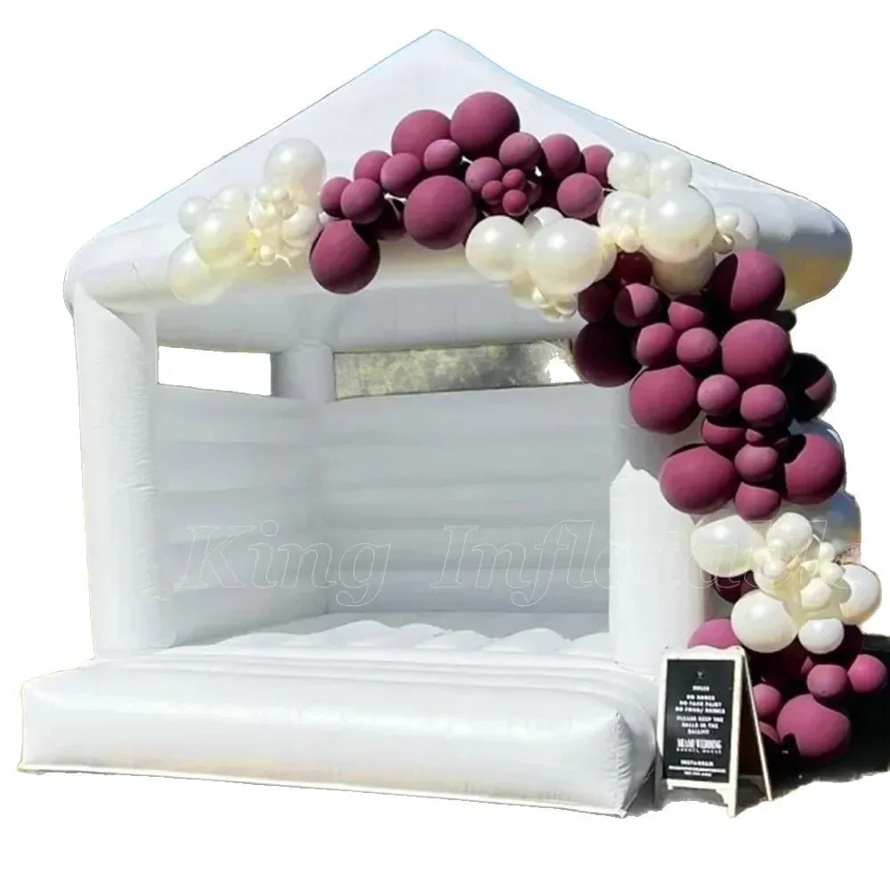 Material de PVC completo, casa inflable de rebote blanca de 4x4m, Castillo Boucy blanco, casa de juego para saltar con soplador, juguetes de boda para regalo