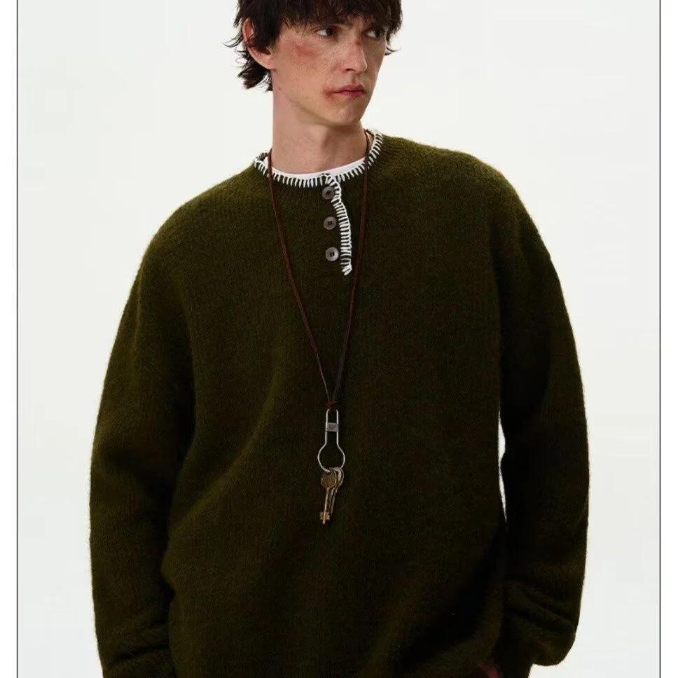 

American Sle V-Ne Knitted Sweater Cardigan Men's Color Casual Loose Fit Winter Outerwear Soft Polyester Fiber