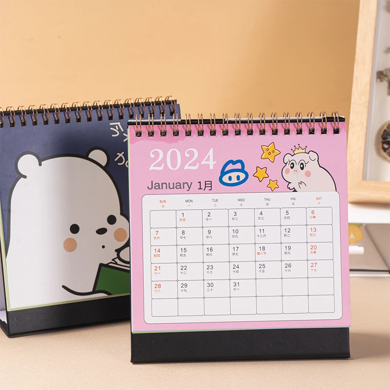 1PC 2024 Cute Cartoon Animal Standing Flip Desktop Calendar Mini Desk Calendar Daily Monthly Planning For Home Desk Decorations
