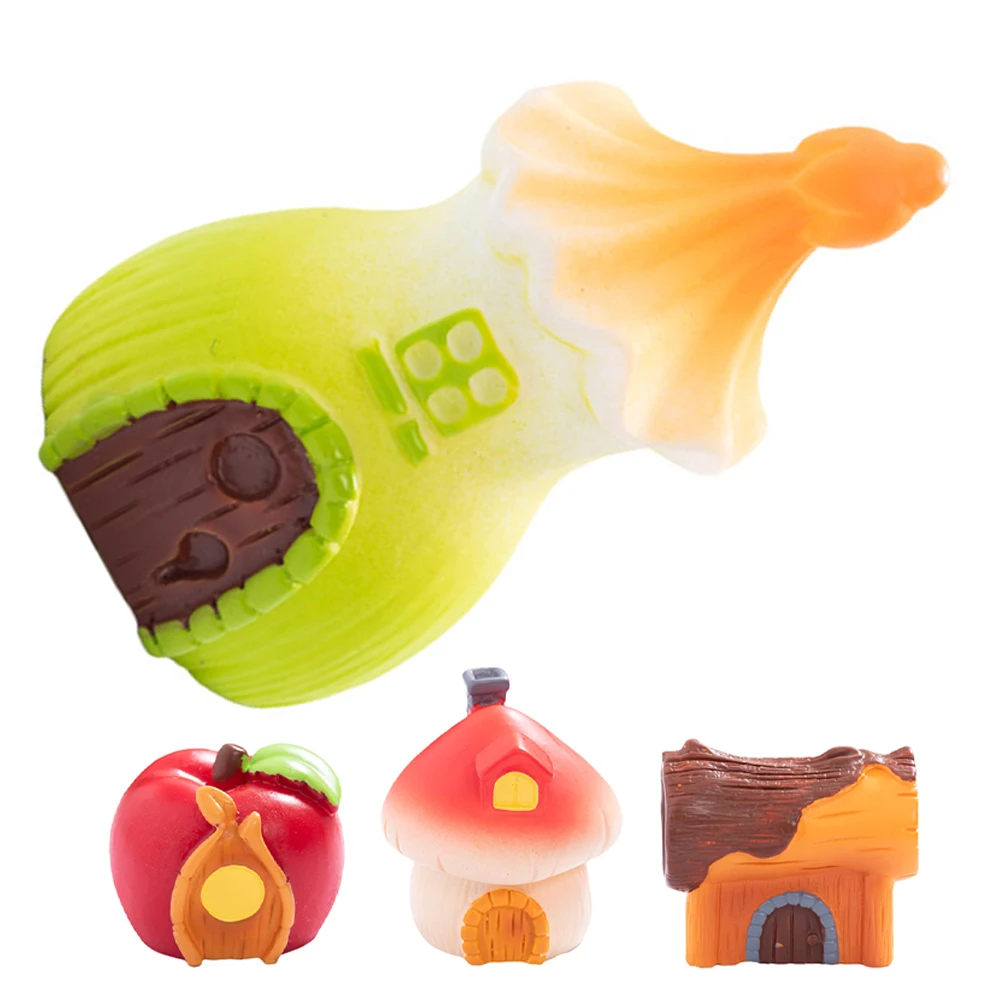 

4Pcs Miniature Fairy Houses Resin Set DIY Creative Tiny Forest Theme Home Decor Accessories for Garden Bookshelf Window Sill