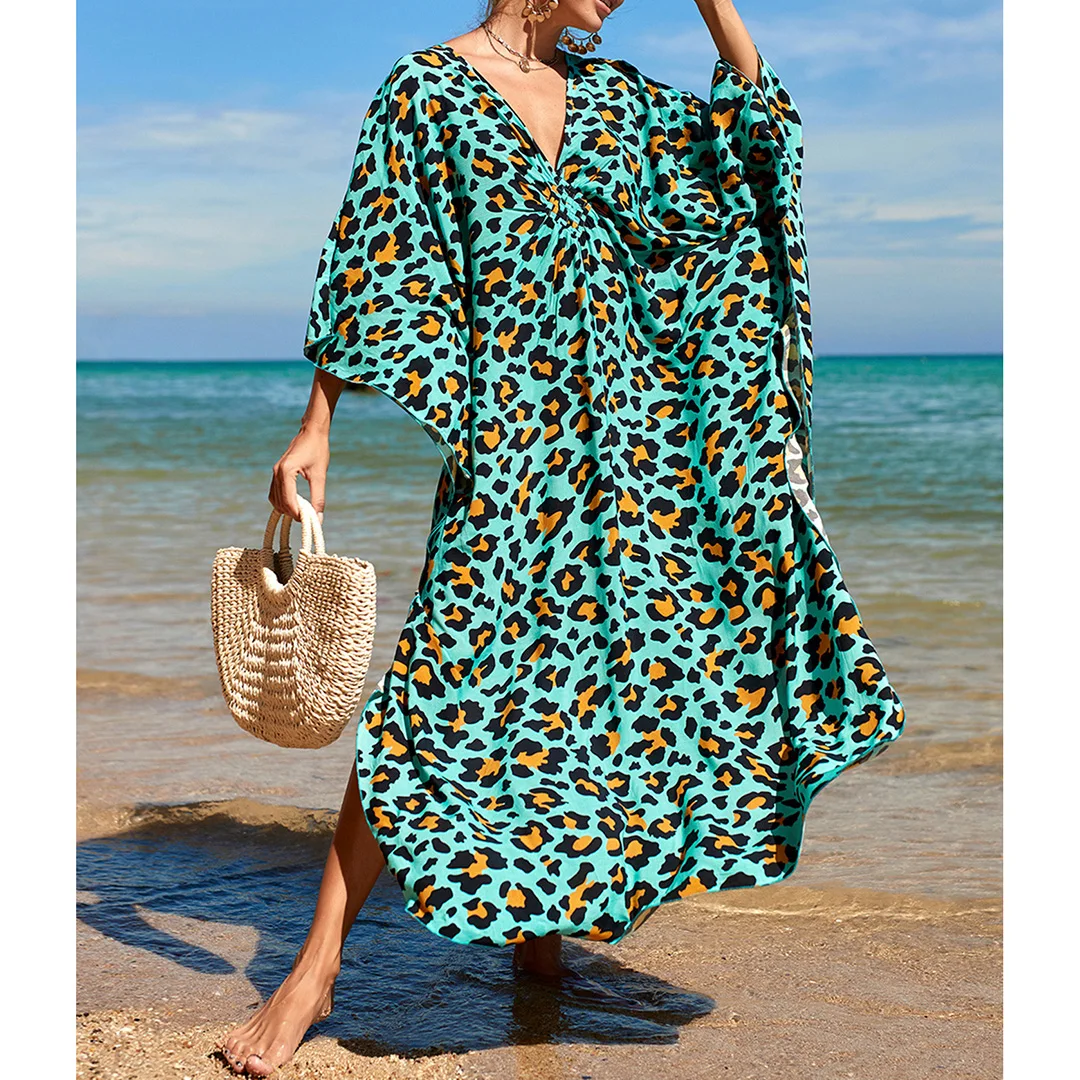Sexy Tunika mit Zebra-Muster und V-Ausschnitt, Strandkleid, Strandmode, langes Strandkleid für Damen, V4159 – Detail 22