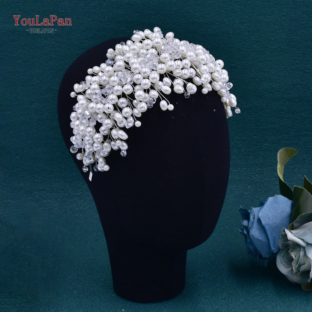 YouLaPan-Aro para el pelo con perlas para novia, tocado de boda de cristal brillante, diadema elegante de Color plateado para fiesta, accesorios para el cabello, HP684